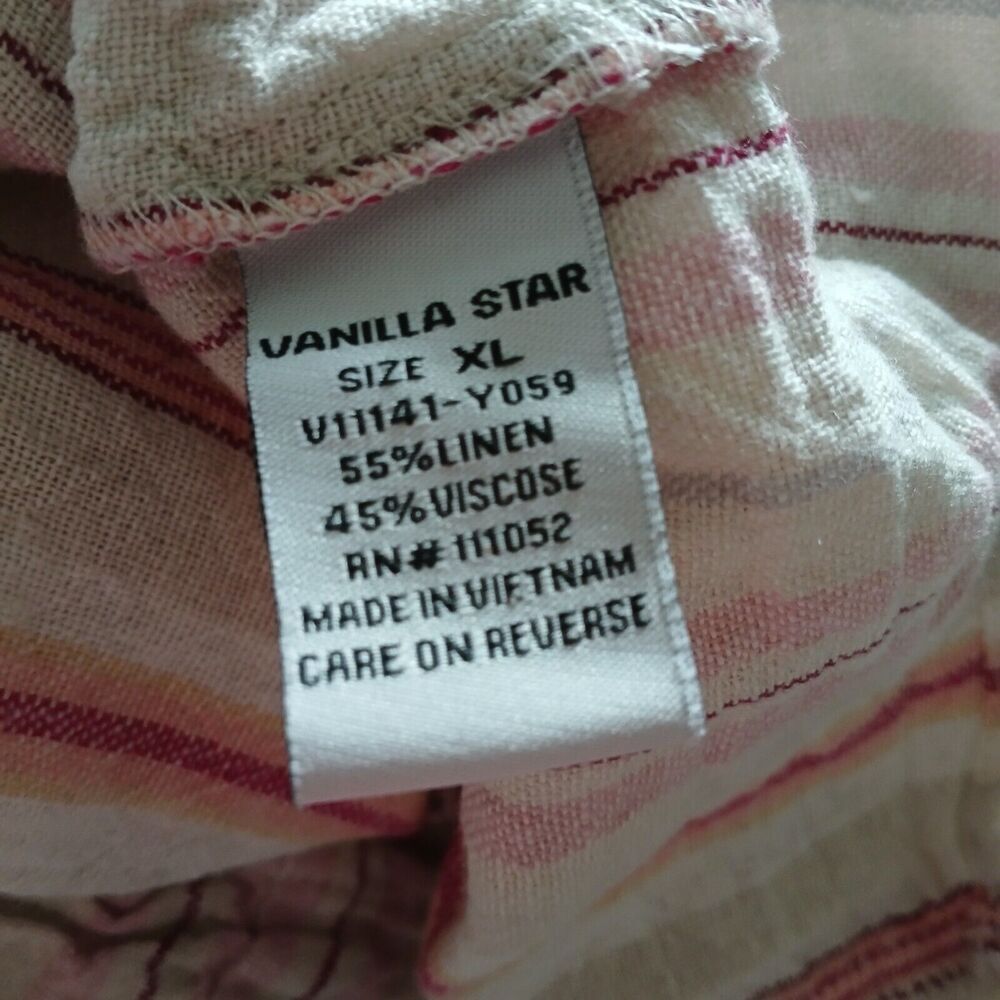 Vanilla Star Linen Short Sleeve Top Striped Comfy Casual Beachy Boho Tropical - Picture 6 of 10